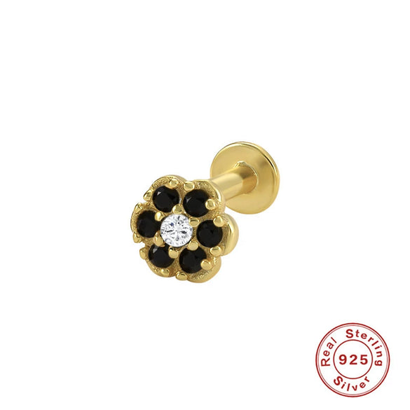 Wholesale S925 Sterling Silver Geometric Flower Flat Head Thread Puncture Earrings With Environmentally Friendly Electroplating For Women