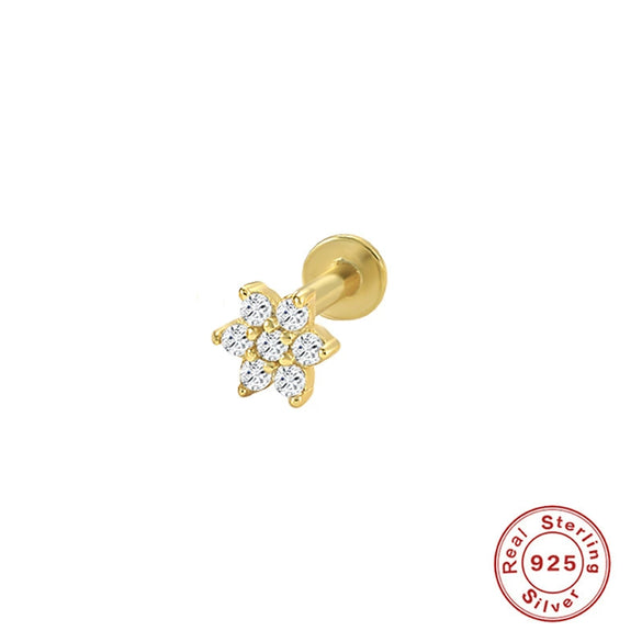 Wholesale S925 Sterling Silver Geometric Flower Flat Head Thread Puncture Earrings With Environmentally Friendly Electroplating For Women