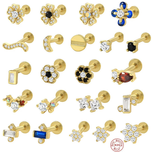 Wholesale S925 Sterling Silver Geometric Flower Flat Head Thread Puncture Earrings With Environmentally Friendly Electroplating For Women