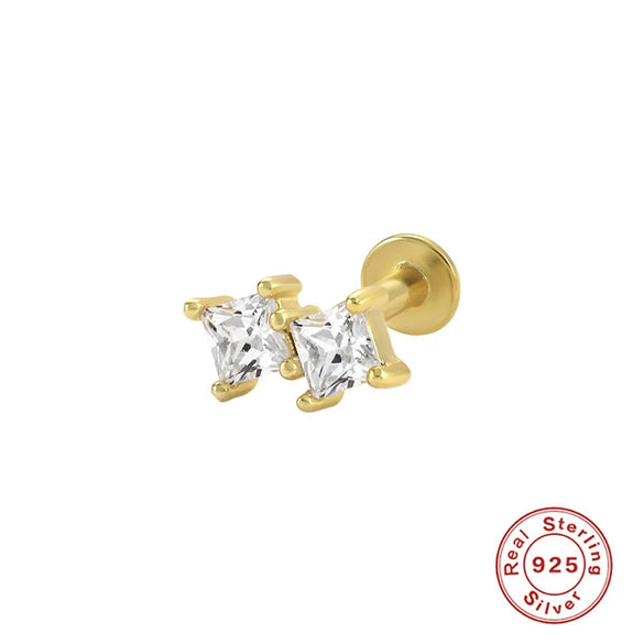 Wholesale S925 Sterling Silver Geometric Flower Flat Head Thread Puncture Earrings With Environmentally Friendly Electroplating For Women