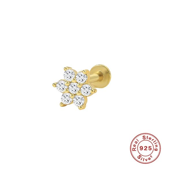 Wholesale S925 Sterling Silver Geometric Flower Flat Head Thread Puncture Earrings With Environmentally Friendly Electroplating For Women