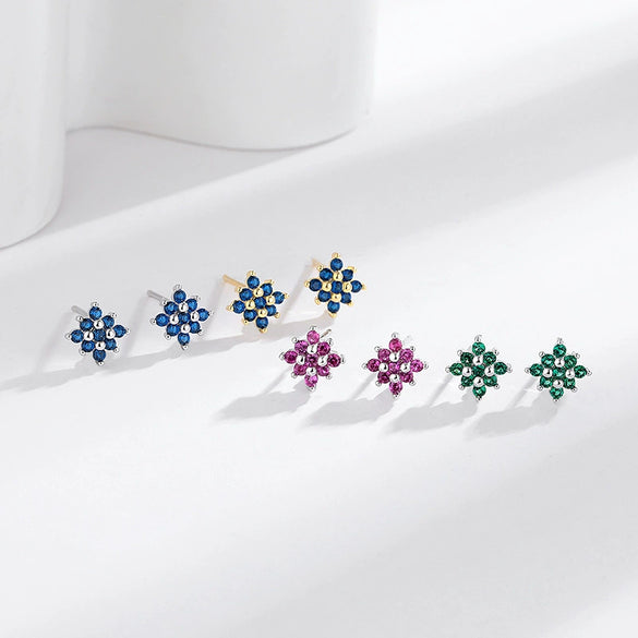 Wholesale S925 Sterling Silver Geometric Flower Inlaid Earrings With Electroplating
