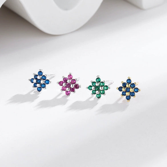 Wholesale S925 Sterling Silver Geometric Flower Inlaid Earrings With Electroplating
