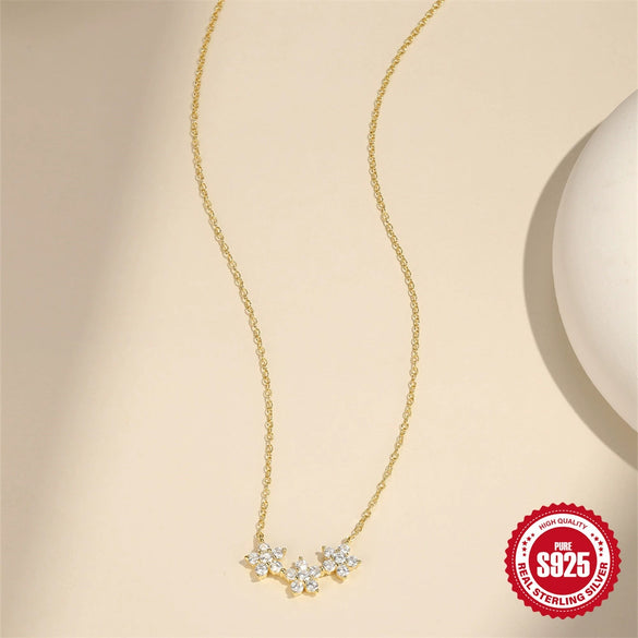 Wholesale S925 Sterling Silver Geometric Flower Pendant O Chain Clavicle Necklace For Women With Electroplating