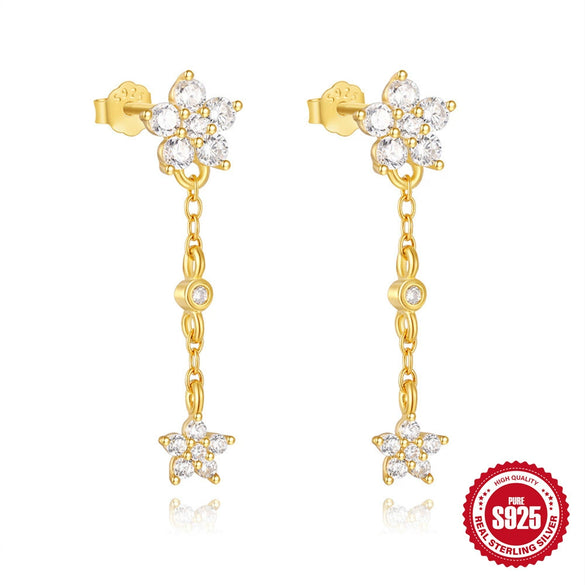 Wholesale S925 Sterling Silver Geometric Flower Tassel Chain Earrings For Women With Electroplating Design