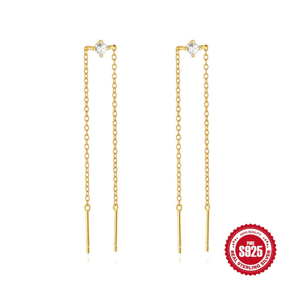 Wholesale S925 Sterling Silver Geometric Flower Tassel Chain Earrings For Women With Electroplating Design