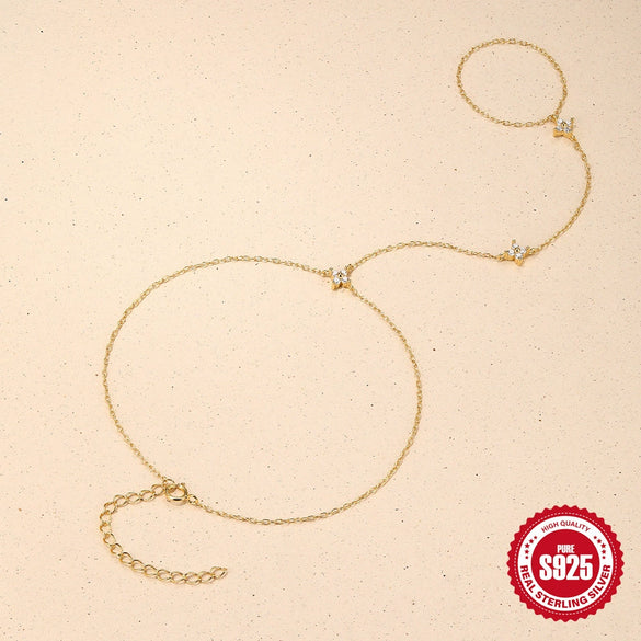 Wholesale S925 Sterling Silver Geometric Fourleaf Flower Anklet With Zircon Inlay Multilayered Toe Chain Foot Jewelry For Women