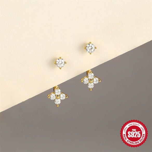 Wholesale S925 Sterling Silver Geometric Fourleaf Petal Cz Adjustable Jacket Ear Studs With Butterfly Diamond Tassel Earrings For Women