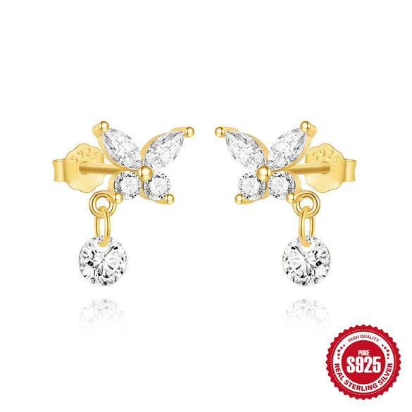 Wholesale S925 Sterling Silver Geometric Fourleaf Petal Cz Adjustable Jacket Ear Studs With Butterfly Diamond Tassel Earrings For Women