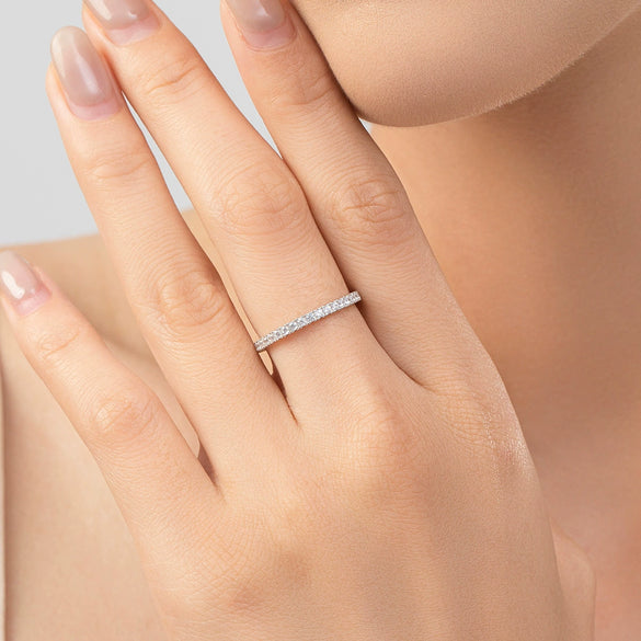 Wholesale S925 Sterling Silver Geometric Full Diamond Row Ring For Women Simple Stacked Style Inlay
