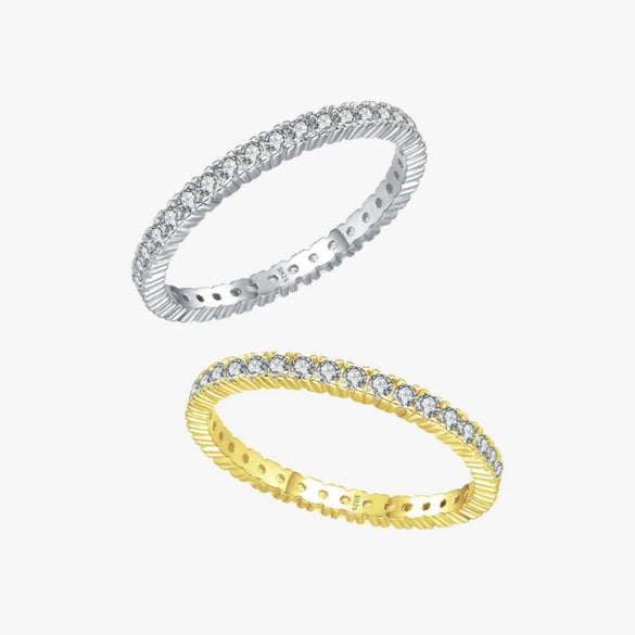 Wholesale S925 Sterling Silver Geometric Full Diamond Row Ring For Women Simple Stacked Style Inlay
