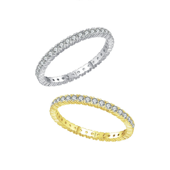 Wholesale S925 Sterling Silver Geometric Full Diamond Row Ring For Women Simple Stacked Style Inlay
