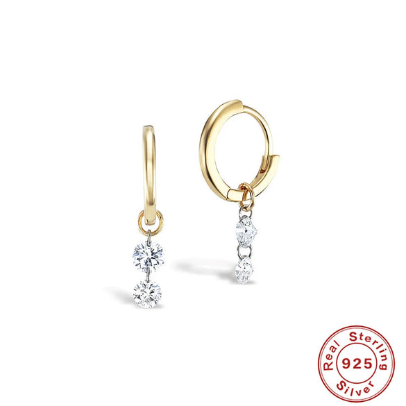 Wholesale S925 Sterling Silver Geometric Glossy Earrings With Pendant Triple Perforated Zircon For Women