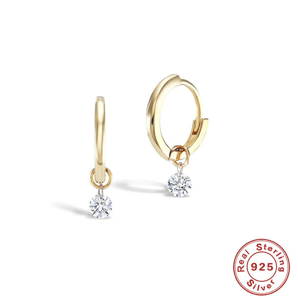 Wholesale S925 Sterling Silver Geometric Glossy Earrings With Pendant Triple Perforated Zircon For Women