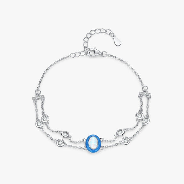 Wholesale S925 Sterling Silver Geometric Gradient Enamel Opal Multilayer Chain Diamond Bracelet For Women