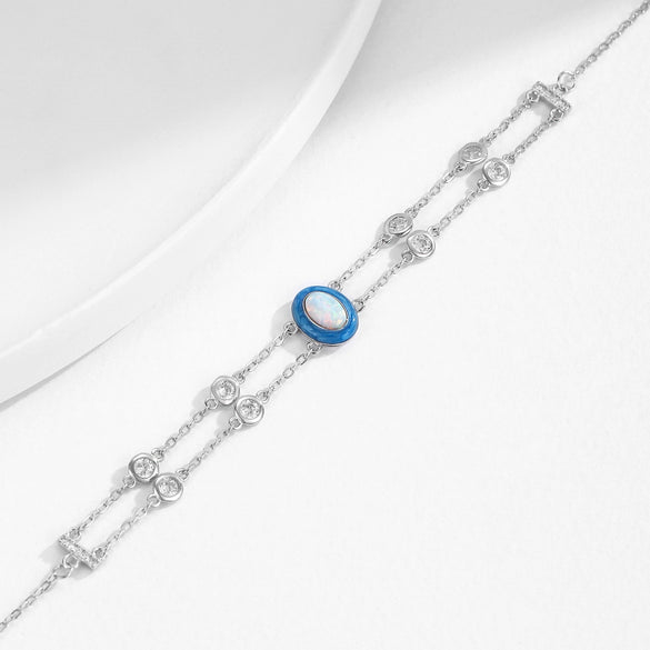 Wholesale S925 Sterling Silver Geometric Gradient Enamel Opal Multilayer Chain Diamond Bracelet For Women