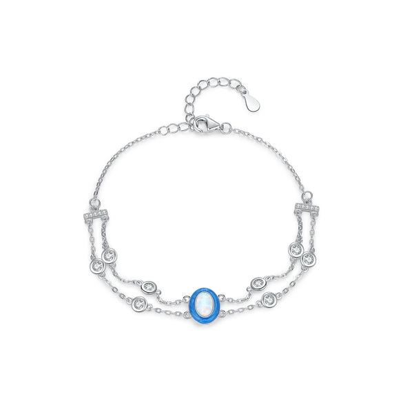 Wholesale S925 Sterling Silver Geometric Gradient Enamel Opal Multilayer Chain Diamond Bracelet For Women