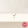 Wholesale S925 Sterling Silver Geometric Green Diamond With Diamond Clavicle Chain Necklace Electroplated For Women