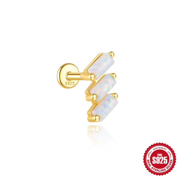 Wholesale S925 Sterling Silver Geometric Horse Eye Aobao Flat Head Thread Puncture Ear Nail With Diamond Encrusted And Environmentally Friendly Electroplating Ear Jewelry