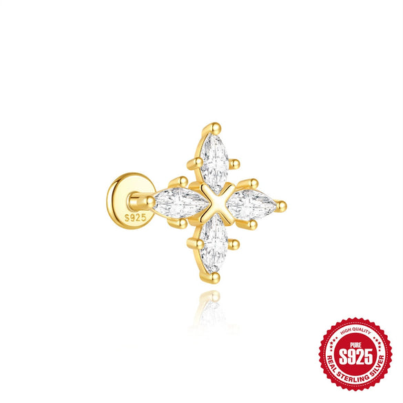 Wholesale S925 Sterling Silver Geometric Horse Eye Aobao Flat Head Thread Puncture Ear Nail With Diamond Encrusted And Environmentally Friendly Electroplating Ear Jewelry