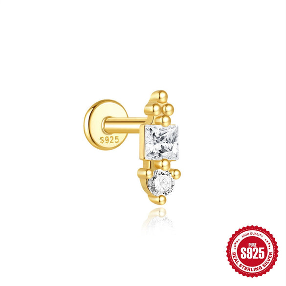 Wholesale S925 Sterling Silver Geometric Horse Eye Aobao Flat Head Thread Puncture Ear Nail With Diamond Encrusted And Environmentally Friendly Electroplating Ear Jewelry