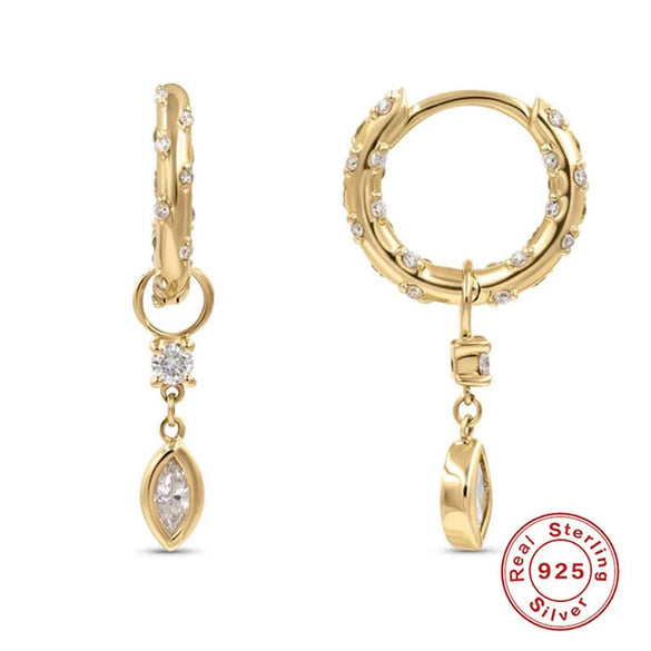 Wholesale S925 Sterling Silver Geometric Horse Eye Diamond Pearl Hanging Earrings With Electroplating