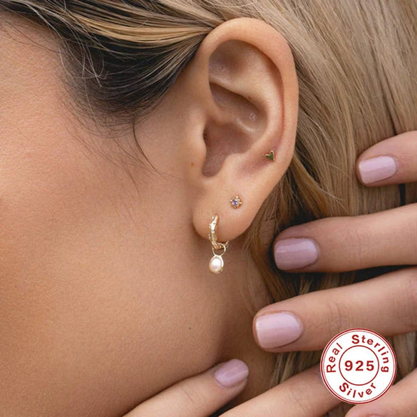 Wholesale S925 Sterling Silver Geometric Horse Eye Diamond Pearl Hanging Earrings With Electroplating