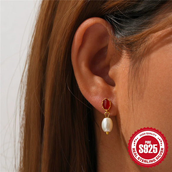 Wholesale S925 Sterling Silver Geometric Horse Eye Diamondembedded Pearl Earrings For Women Retro Simple Fashion Ins Style