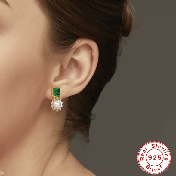 Wholesale S925 Sterling Silver Geometric Horse Eye Diamondembedded Pearl Earrings For Women Retro Simple Fashion Ins Style