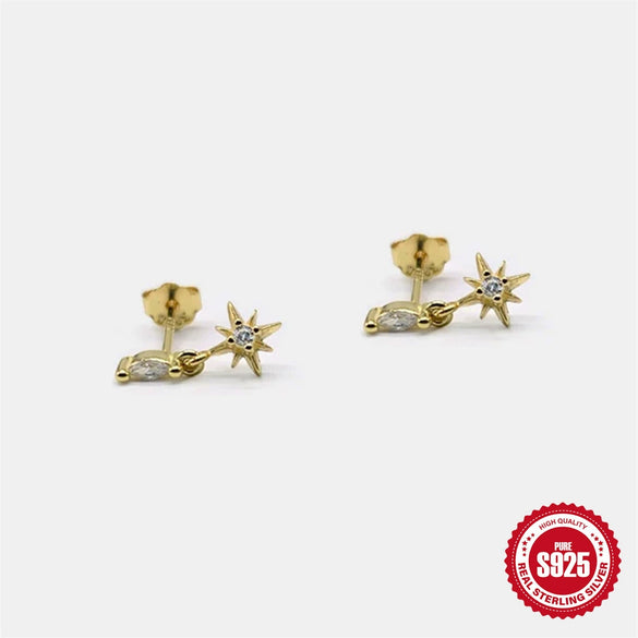 Wholesale S925 Sterling Silver Geometric Horse Eye Eight Mang Star Drop Earrings With Electroplating For Women