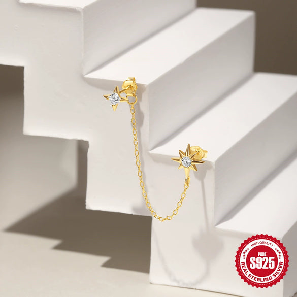 Wholesale S925 Sterling Silver Geometric Horse Eye Eight Mans Star Tassel Chain Earrings With Electroplating For Women