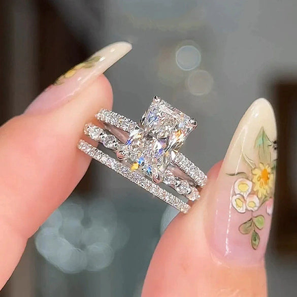 Wholesale S925 Sterling Silver Geometric Ice Flower Cut Zircon Set Ring For Women
