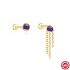 Wholesale S925 Sterling Silver Geometric Inlaid Natural High End Amethyst Tassel Piercing Earrings And Ear Bone Nails With Electroplating