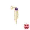 Wholesale S925 Sterling Silver Geometric Inlaid Natural High End Amethyst Tassel Piercing Earrings And Ear Bone Nails With Electroplating