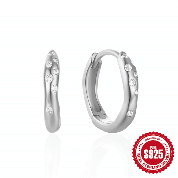Wholesale S925 Sterling Silver Geometric Irregular Earrings With Zircon Inlay And Electroplating For Women