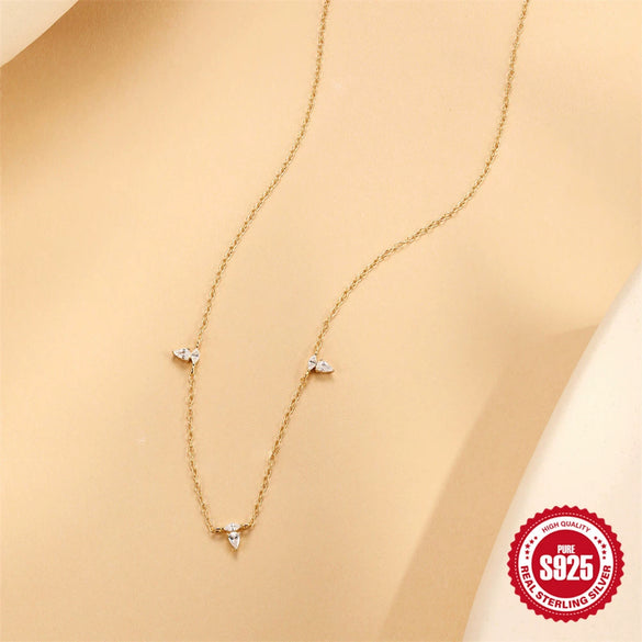 Wholesale S925 Sterling Silver Geometric Irregular Zircon Encrusted Clavicle Necklace With Electroplating Treatment And O Chain