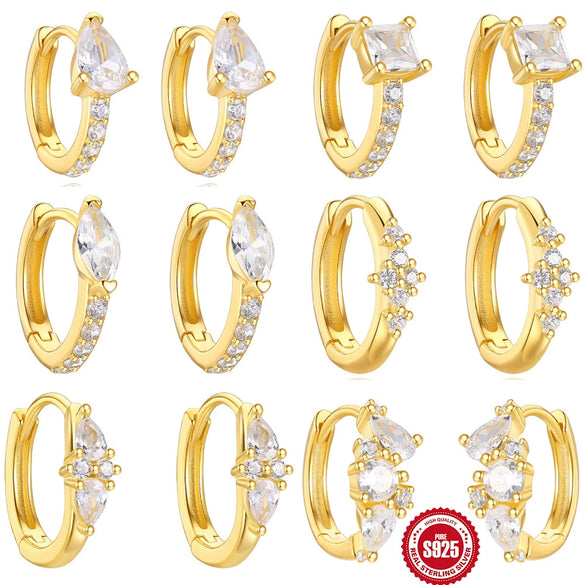Wholesale S925 Sterling Silver Geometric Light Luxury Elegant Earrings With Electroplating And Zircon Inlay