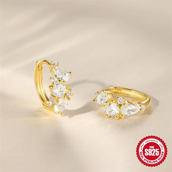 Wholesale S925 Sterling Silver Geometric Light Luxury Elegant Earrings With Electroplating And Zircon Inlay