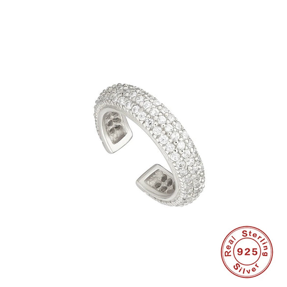 Wholesale S925 Sterling Silver Geometric Light Luxury Three Row Diamond Stone Single Ear Ring With Ear Clip And Ear Buckle Electroplated Women's Earrings