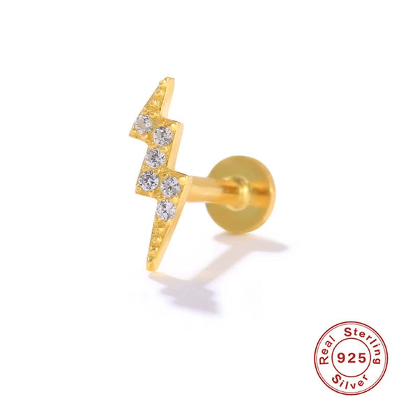 Wholesale S925 Sterling Silver Geometric Lightning Star Moon Embedded Flat Head Internal Thread Electroplated Women's Cartilage Ear Stud Earrings