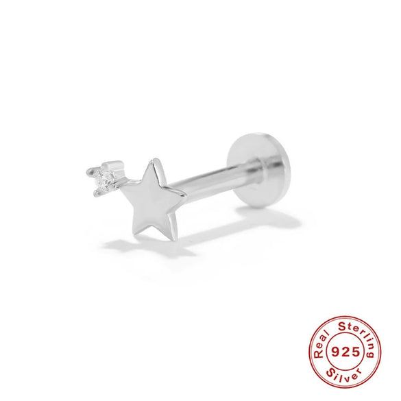 Wholesale S925 Sterling Silver Geometric Lightning Star Moon Embedded Flat Head Internal Thread Electroplated Women's Cartilage Ear Stud Earrings