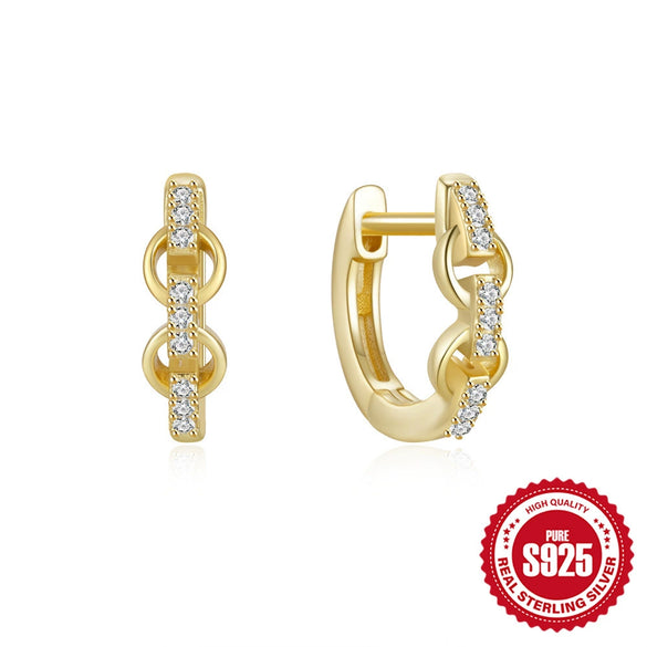 Wholesale S925 Sterling Silver Geometric Love Chain Glossy Luxury Women's Huggie Hoops Earrings With Electroplating And Diamond Embedded Ear Buckle