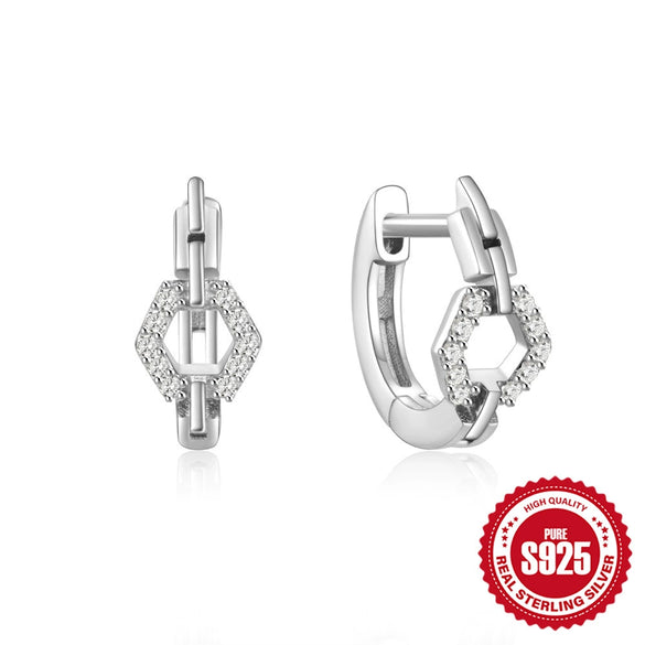 Wholesale S925 Sterling Silver Geometric Love Chain Glossy Luxury Women's Huggie Hoops Earrings With Electroplating And Diamond Embedded Ear Buckle