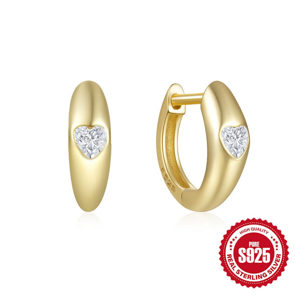 Wholesale S925 Sterling Silver Geometric Love Chain Glossy Luxury Women's Huggie Hoops Earrings With Electroplating And Diamond Embedded Ear Buckle