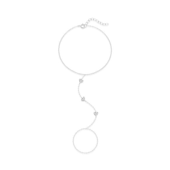 Wholesale S925 Sterling Silver Geometric Love Diamond Ring Chain Bracelet With Electroplating And Real Gold Plating