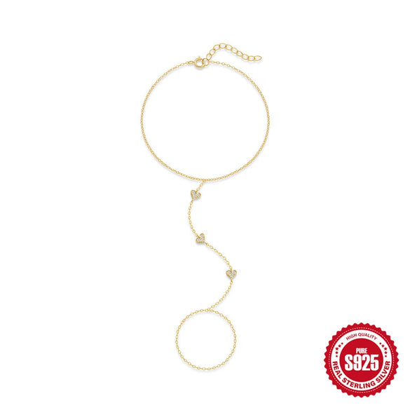 Wholesale S925 Sterling Silver Geometric Love Diamond Ring Chain Bracelet With Electroplating And Real Gold Plating
