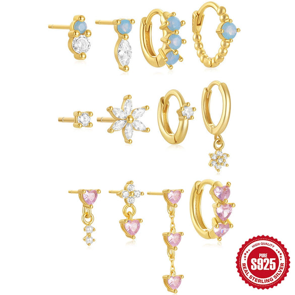 Wholesale S925 Sterling Silver Geometric Love Flower Earrings With Electroplating Treatment