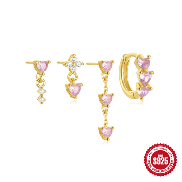 Wholesale S925 Sterling Silver Geometric Love Flower Earrings With Electroplating Treatment