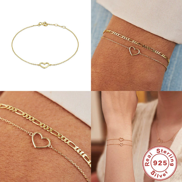 Wholesale S925 Sterling Silver Geometric Love Glossy Electroplated Women's Bracelet