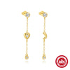 Wholesale S925 Sterling Silver Geometric Love Moon Diamond Elegant Long Tassel Pearl Chain Earrings For Women With Electroplating